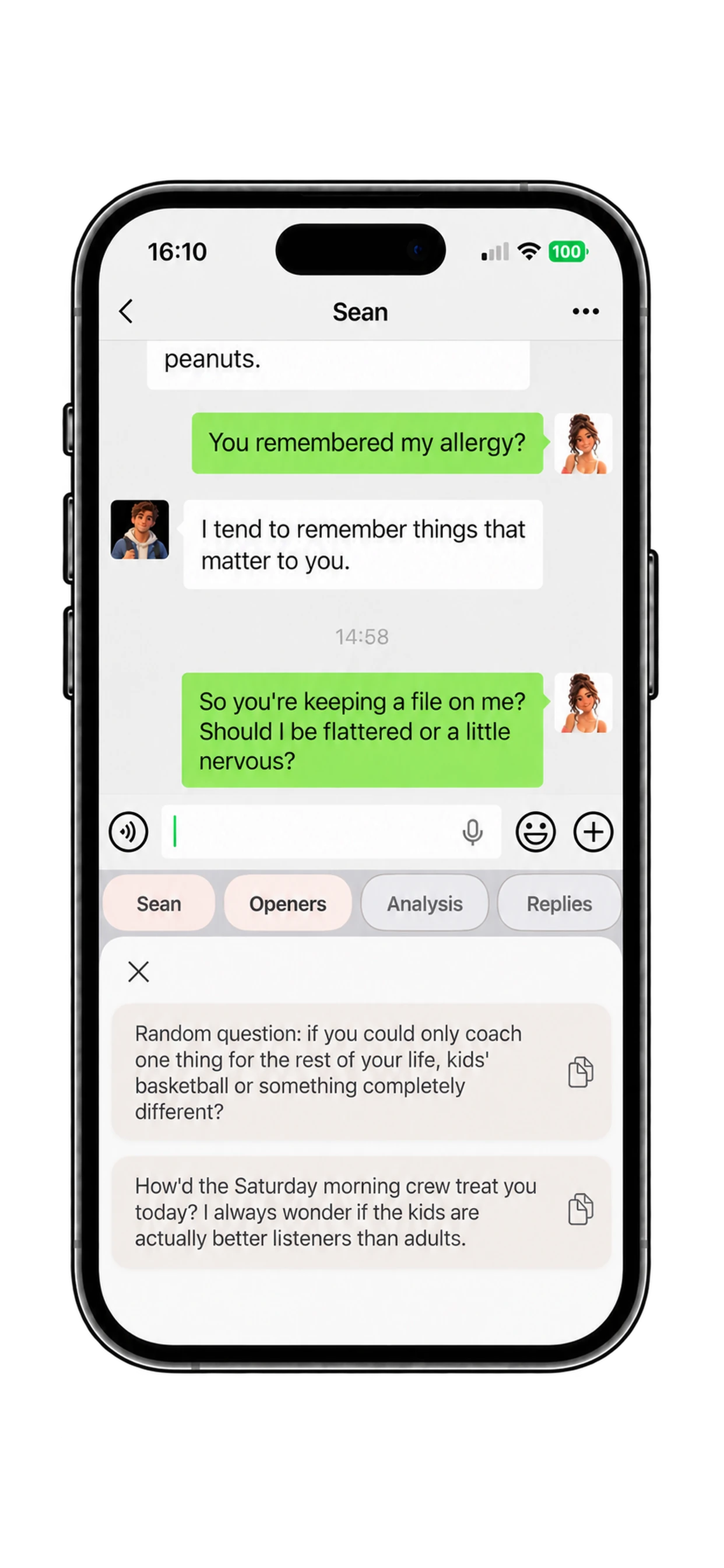 Personalized conversation openers in the AmoraKey app